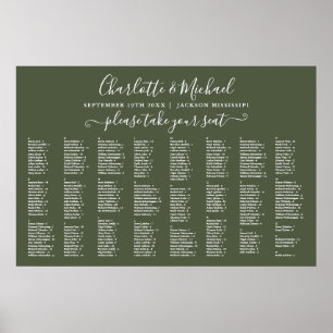 Olivgrünes Hochzeits-Sitzplan für 300 Namen Poster