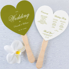 Olivgrünes Hochzeitsprogramm im weißen Schriftzug Fächer