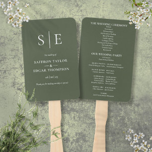 Olivgrünes Monogramm-Hochzeitsprogramm Fächer