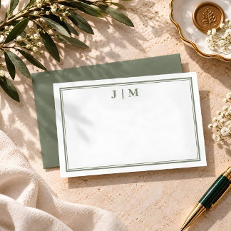 Olivgrünes Monogramm mit einfacher Linie Mitteilungskarte