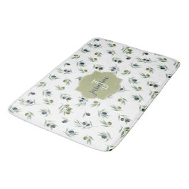 Olivgrünes Monogramm Name Wasserfarbe Chic Muster Badematte