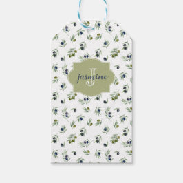 Olivgrünes Monogramm Name Wasserfarbe Chic Muster Geschenkanhänger