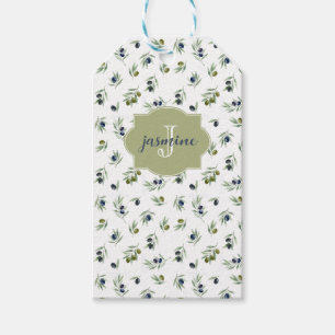 Olivgrünes Monogramm Name Wasserfarbe Chic Muster Geschenkanhänger