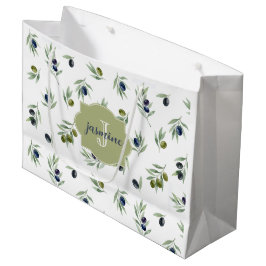 Olivgrünes Monogramm Name Wasserfarbe Chic Muster Große Geschenktüte