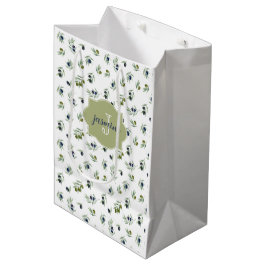 Olivgrünes Monogramm Name Wasserfarbe Chic Muster Mittlere Geschenktüte