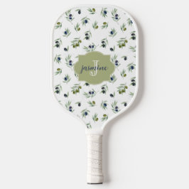 Olivgrünes Monogramm Name Wasserfarbe Chic Muster Pickleball Schläger