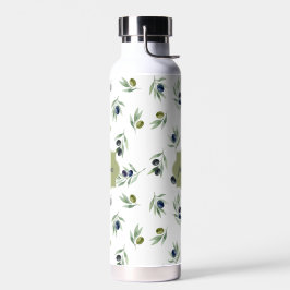 Olivgrünes Monogramm Name Wasserfarbe Chic Muster Trinkflasche