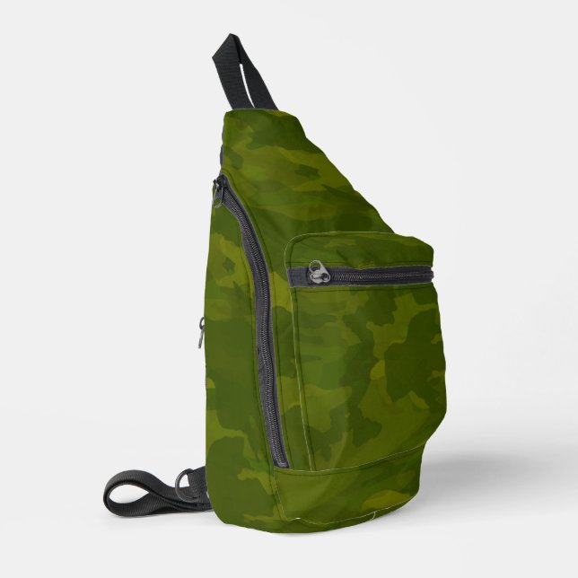 Olivgrünes Tarnmuster Crossbody Bag (Linke Seite)