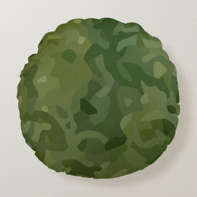 Olivgrünes Tarnmuster Rundes Kissen (Vorderseite)