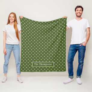 Olivgrünes Tupfenmuster mit individuellem Namen Fleecedecke