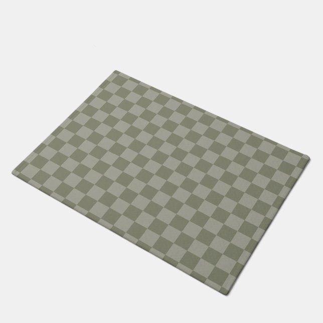 Olivgrünes und graues kariertes Musterdesign Fußmatte (Schrägansicht)