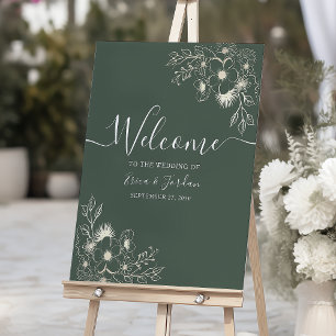 Olivgrünes Vintage-Blumen-Hochzeits-Willkommenspos Poster