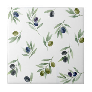 Olivgrünes Wasserfarben-Botanik-Chic-Muster Fliese