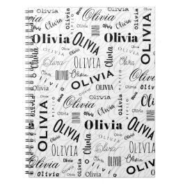 Olivia Benutzerdefinierter Name Schwarz Weiß Notizblock