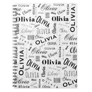 Olivia Benutzerdefinierter Name Schwarz Weiß  Notizblock