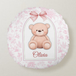 Olivia | Benutzerdefiniertes rosa Teddy-Bär-Kinder Rundes Kissen
