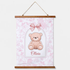 Olivia | Benutzerdefiniertes rosa Teddy-Bär-Kinder Wandteppich Mit Holzrahmen