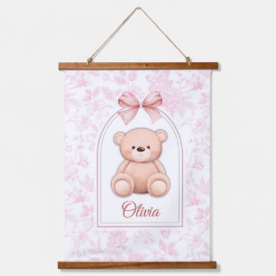 Olivia   Benutzerdefiniertes rosa Teddy-Bär-Kinder Wandteppich Mit Holzrahmen