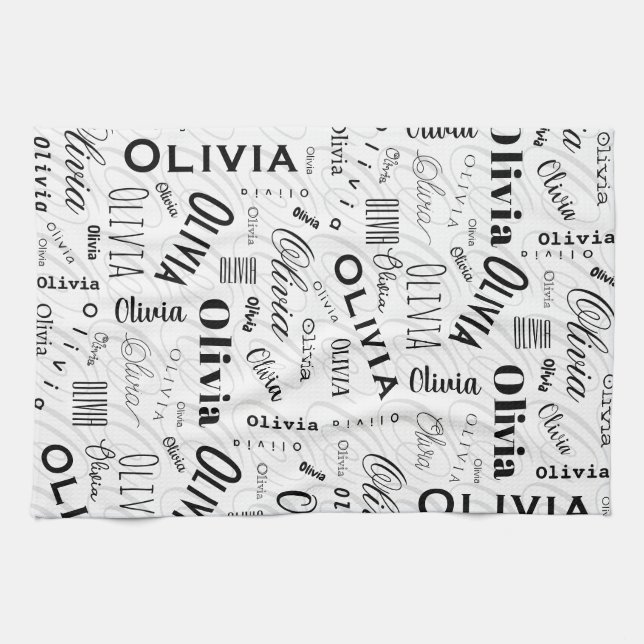 Olivia Benutzername Schwarz Weiß  Geschirrtuch (Horizontal)