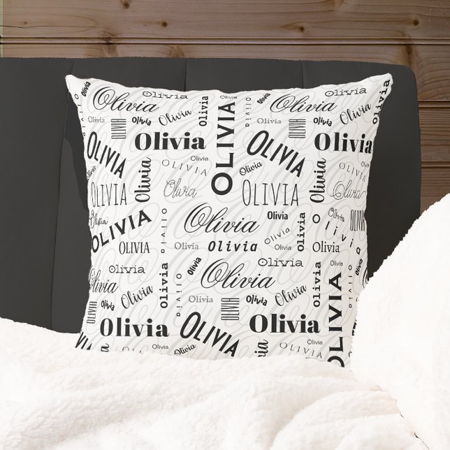 Olivia Benutzername Schwarz Weiß  Kissen (Von Creator hochgeladen)