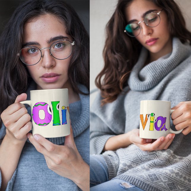 "Olivia" Cartoon-Zeichenname Kaffeetasse (Take a look at this very cool "Olivia" cartoon character mug!)