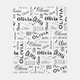 Olivia Custom Name Black White  Fleecedecke