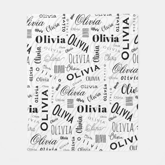 Olivia Custom Name Black White  Fleecedecke (Vorderseite)