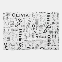 Olivia Custom Name Black White  Geschirrtuch