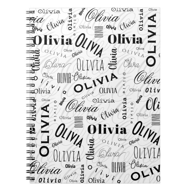 Olivia Custom Name Black White  Notizblock (Vorderseite)