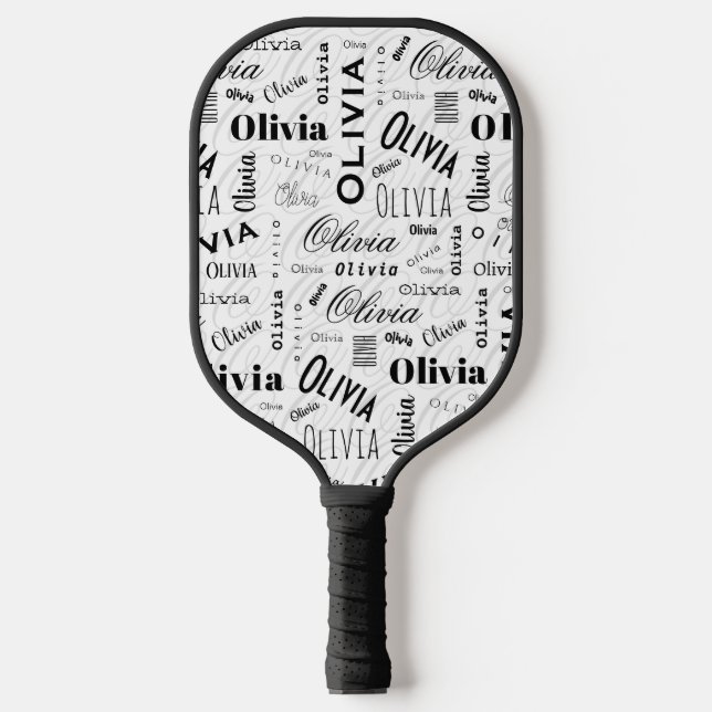 Olivia Custom Name Black White  Pickleball Schläger (Vorderseite)
