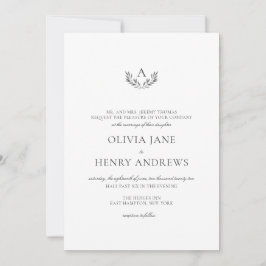 Olivia Elegant Simple Gray Monogram Wedding Einladung