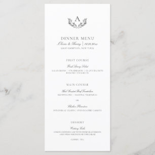 Olivia Elegant Simple Gray White Wedding Menükarte
