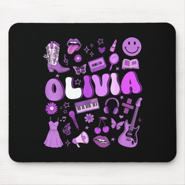 Olivia First Name I Love Olivia Groovy 80's Girls  Mousepad (Vorne)