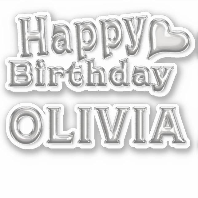 Olivia Happy Birthday silver Aufkleber Sticker (Vorderseite)