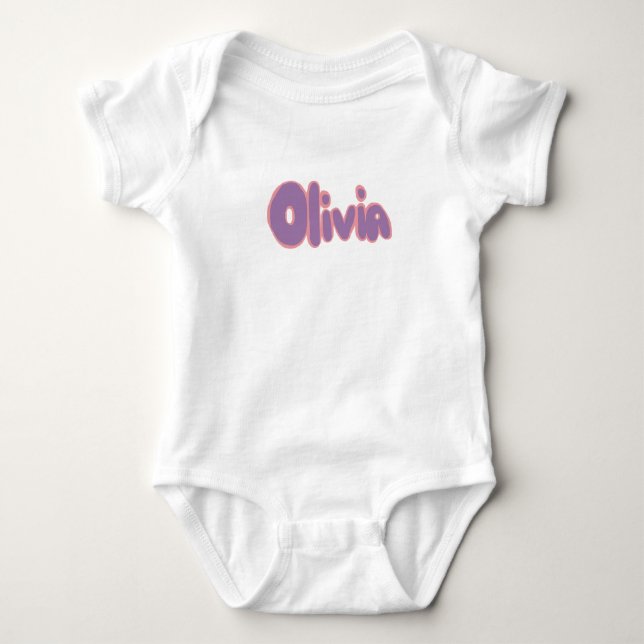 Olivia in Blasenbuchstaben Baby Strampler (Vorderseite)