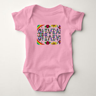 Olivia, Mädchenname Whimsical Folk Art   Baby Strampler