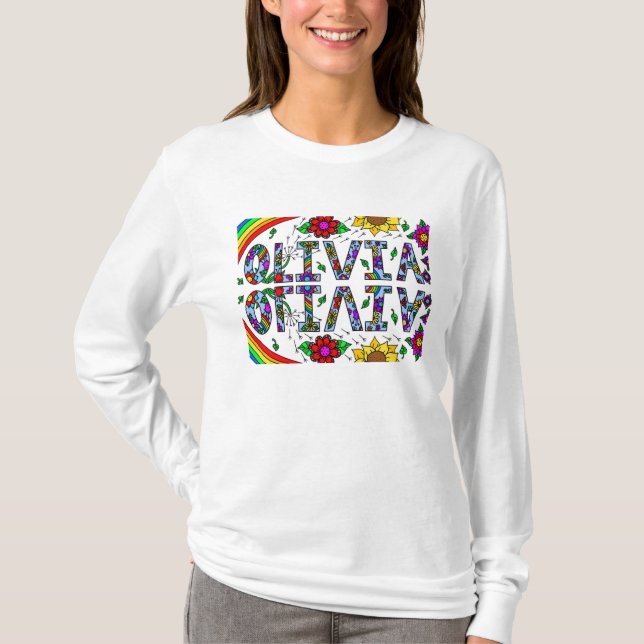 Olivia, Mädchenname Whimsical Folk Art T - Shirt (Vorderseite)
