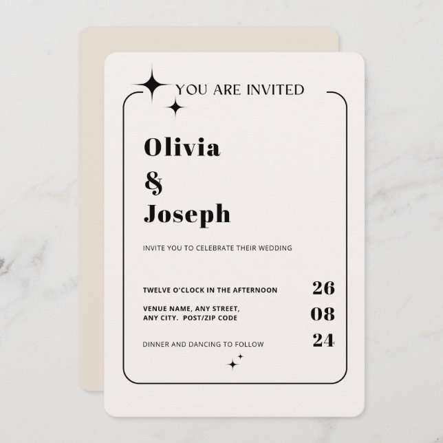 OLIVIA Modern Ivory Celestie Wedding Einladung (Vorne/Hinten)