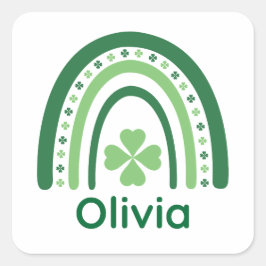 Olivia Name Clover Boho Rainbow Quadratischer Aufkleber