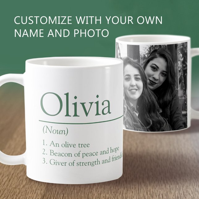 Olivia name definition custom photo green kaffeetasse (Von Creator hochgeladen)