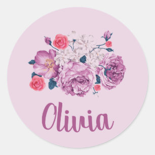 Olivia Name Floral Custom Vintag Flower Girl Rose Runder Aufkleber