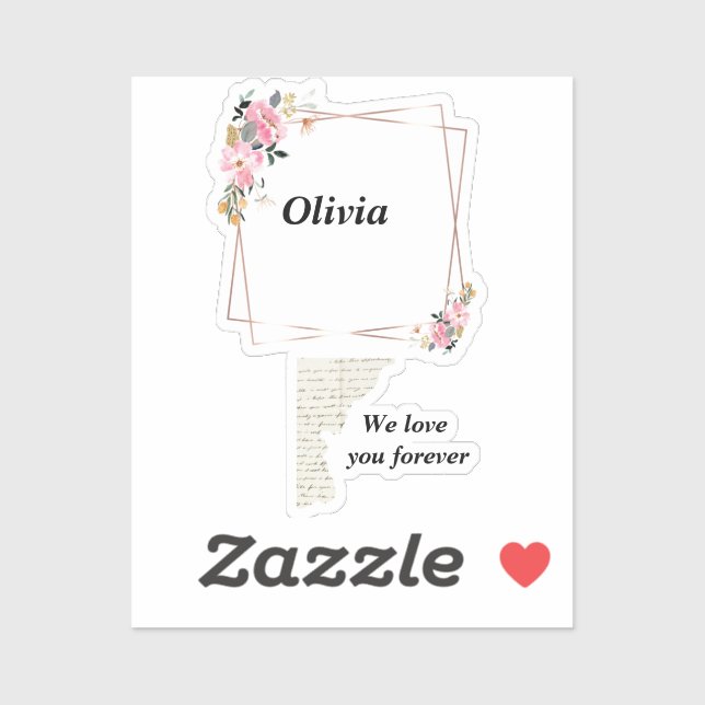 Olivia name sticker – Custom  flower-golden line (Blatt)