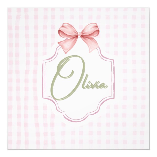 Olivia Personalisiert Pink Bow & Gingham Print Fotodruck (Vorne)