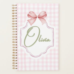 Olivia Personalisiert Pink Bow & Gingham Print Planer