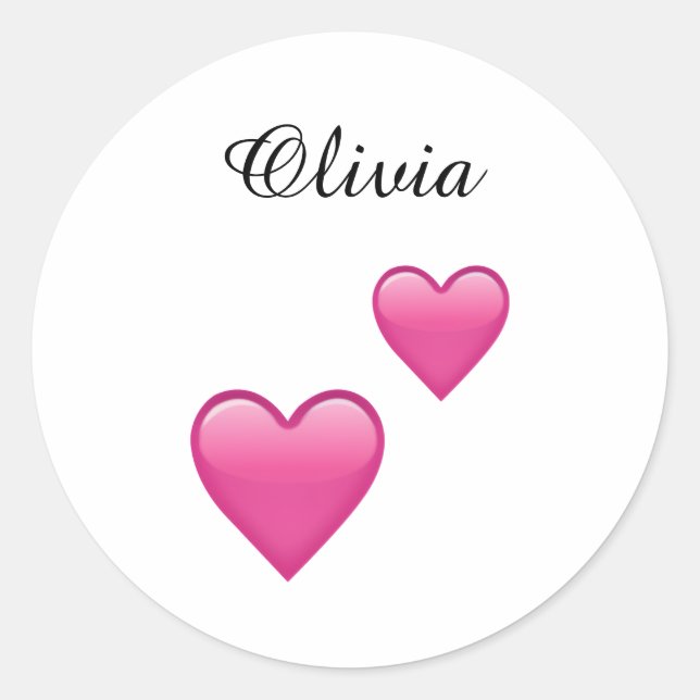 Olivia Personalized Emoji Hearts Round Stickers (Vorderseite)