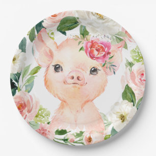 Olivia Pigsley Pig 9" Dessertplatte - Babydusche Pappteller