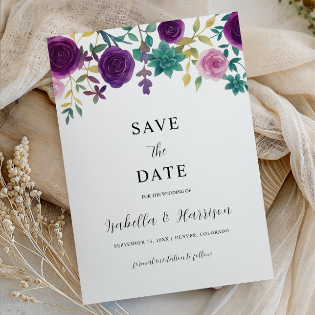OLIVIA | Purple Floral Save the Date Template Einladung (Von Creator hochgeladen)