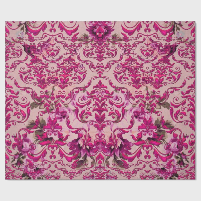 Olivia romantischer Damast Geschenkpapier (Flach)