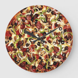 Olivpfefferzwiebel und Wurst Pizza Time Große Wanduhr
