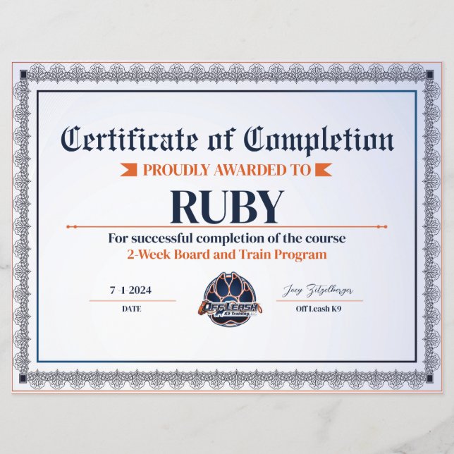 OLK9-Zertifikat Nr. 12 (Vorderseite)